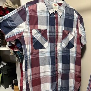 Levi's Men's Casual Plaid Shirt - Burgundy and Navy